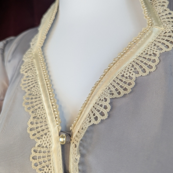 Vintage 80's Gunne Sax by Jessica McClintock Silver Gray Taffeta & Cream Dress - Picture 7 of 16